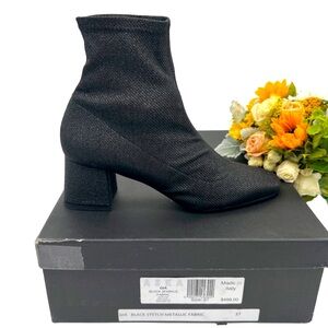 ASKA Made In Italy Gia Stretch Metallic Fabric Ankle Heel Boots 37 (6.5) NIB